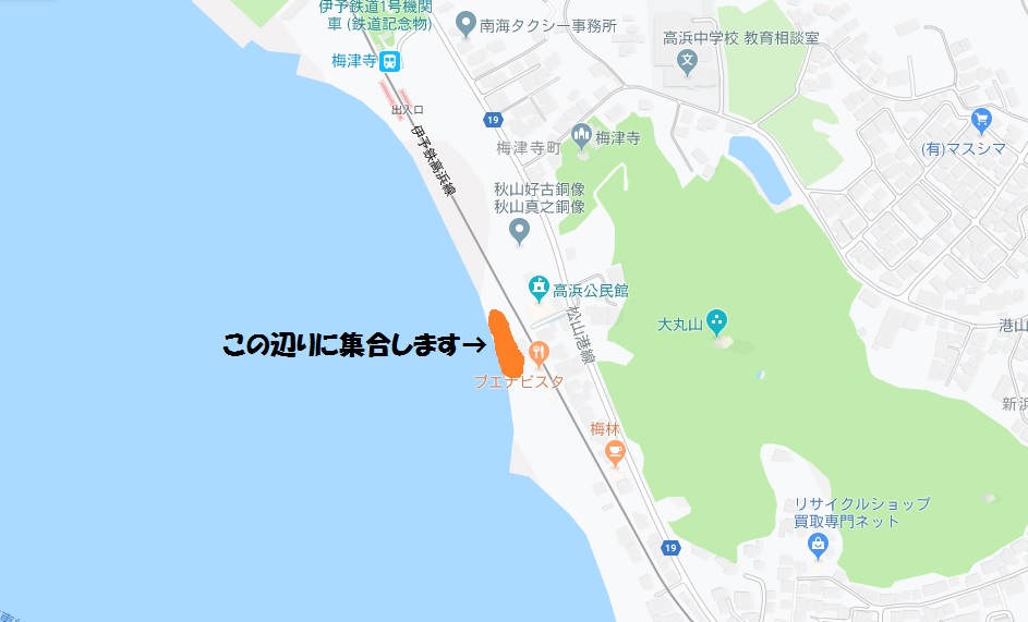 梅津寺ビーチヨガ開催場所の地図
